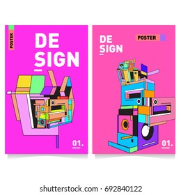 Flat color covers set. Colorful geometric shapes with typography poster design template. Trendy design and colorful summer theme. 