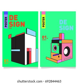 Flat color covers set. Colorful geometric shapes with typography poster design template. Trendy design and colorful summer theme. 