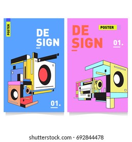 Flat color covers set. Colorful geometric shapes with typography poster design template. Trendy design and colorful summer theme. 
