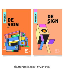 Flat color covers set. Colorful geometric shapes with typography poster design template. Trendy design and colorful summer theme. 