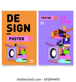 Flat color covers set. Colorful geometric shapes with typography poster design template. Trendy design and colorful summer theme. 