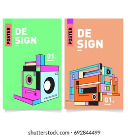 Flat color covers set. Colorful geometric shapes with typography poster design template. Trendy design and colorful summer theme. 