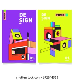 Flat color covers set. Colorful geometric shapes with typography poster design template. Trendy design and colorful summer theme. 