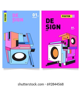 Flat color covers set. Colorful geometric shapes with typography poster design template. Trendy design and colorful summer theme. 