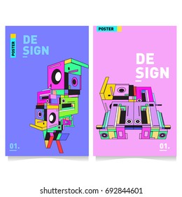 Flat color covers set. Colorful geometric shapes with typography poster design template. Trendy design and colorful summer theme. 