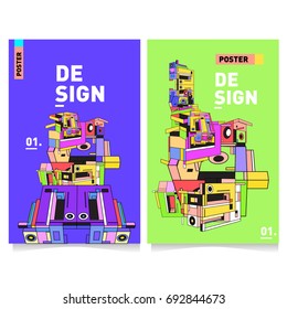 Flat color covers set. Colorful geometric shapes with typography poster design template. Trendy design and colorful summer theme. 
