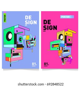 Flat color covers set. Colorful geometric shapes with typography poster design template. Trendy design and colorful summer theme. 