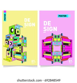 Flat color covers set. Colorful geometric shapes with typography poster design template. Trendy design and colorful summer theme. 