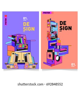 Flat color covers set. Colorful geometric shapes with typography poster design template. Trendy design and colorful summer theme. 