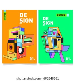 Flat color covers set. Colorful geometric shapes with typography poster design template. Trendy design and colorful summer theme. 
