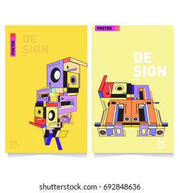 Flat color covers set. Colorful geometric shapes with typography poster design template. Trendy design and colorful summer theme. 