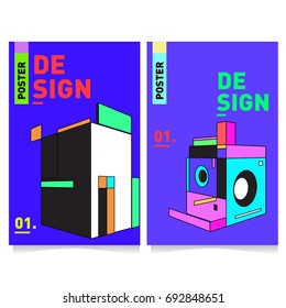 Flat color covers set. Colorful geometric shapes with typography poster design template. Trendy design and colorful summer theme. 