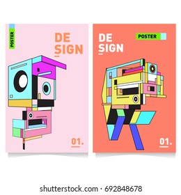 Flat color covers set. Colorful geometric shapes with typography poster design template. Trendy design and colorful summer theme. 