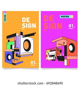 Flat color covers set. Colorful geometric shapes with typography poster design template. Trendy design and colorful summer theme. 