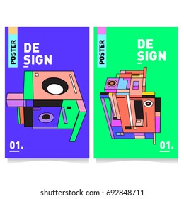 Flat color covers set. Colorful geometric shapes with typography poster design template. Trendy design and colorful summer theme. 