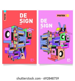 Flat color covers set. Colorful geometric shapes with typography poster design template. Trendy design and colorful summer theme. 