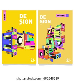 Flat color covers set. Colorful geometric shapes with typography poster design template. Trendy design and colorful summer theme. 
