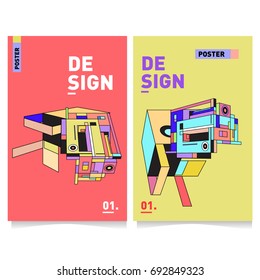 Flat color covers set. Colorful geometric shapes with typography poster design template. Trendy design and colorful summer theme. 