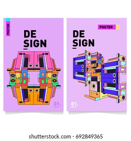 Flat color covers set. Colorful geometric shapes with typography poster design template. Trendy design and colorful summer theme. 