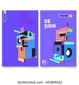 Flat color covers set. Colorful geometric shapes with typography poster design template. Trendy design and colorful summer theme. 