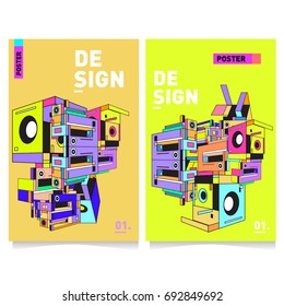 Flat color covers set. Colorful geometric shapes with typography poster design template. Trendy design and colorful summer theme. 