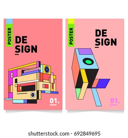 Flat color covers set. Colorful geometric shapes with typography poster design template. Trendy design and colorful summer theme. 