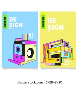 Flat color covers set. Colorful geometric shapes with typography poster design template. Trendy design and colorful summer theme. 
