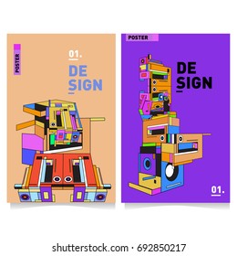 Flat color covers set. Colorful geometric shapes with typography poster design template. Trendy design and colorful summer theme. 
