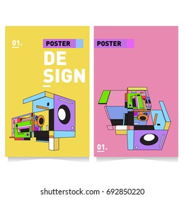Flat color covers set. Colorful geometric shapes with typography poster design template. Trendy design and colorful summer theme. 