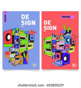 Flat color covers set. Colorful geometric shapes with typography poster design template. Trendy design and colorful summer theme. 