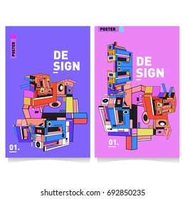 Flat color covers set. Colorful geometric shapes with typography poster design template. Trendy design and colorful summer theme. 