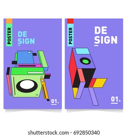 Flat color covers set. Colorful geometric shapes with typography poster design template. Trendy design and colorful summer theme. 