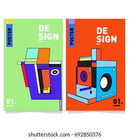 Flat color covers set. Colorful geometric shapes with typography poster design template. Trendy design and colorful summer theme. 