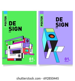Flat color covers set. Colorful geometric shapes with typography poster design template. Trendy design and colorful summer theme. 