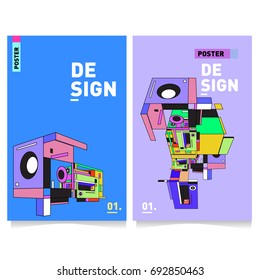 Flat color covers set. Colorful geometric shapes with typography poster design template. Trendy design and colorful summer theme. 