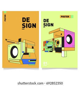Flat color covers set. Colorful geometric shapes with typography poster design template. Trendy design and colorful summer theme. 