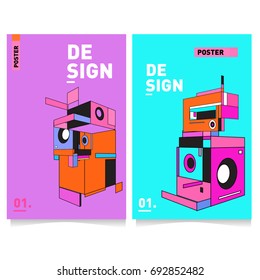 Flat color covers set. Colorful geometric shapes with typography poster design template. Trendy design and colorful summer theme. 
