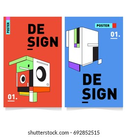 Flat color covers set. Colorful geometric shapes with typography poster design template. Trendy design and colorful summer theme. 