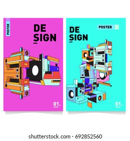 Flat color covers set. Colorful geometric shapes with typography poster design template. Trendy design and colorful summer theme. 