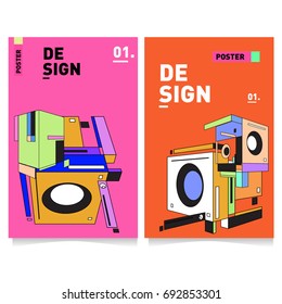 Flat color covers set. Colorful geometric shapes with typography poster design template. Trendy design and colorful summer theme. 