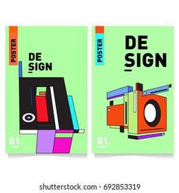 Flat color covers set. Colorful geometric shapes with typography poster design template. Trendy design and colorful summer theme. 