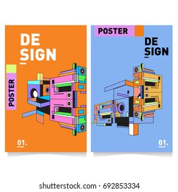 Flat color covers set. Colorful geometric shapes with typography poster design template. Trendy design and colorful summer theme. 