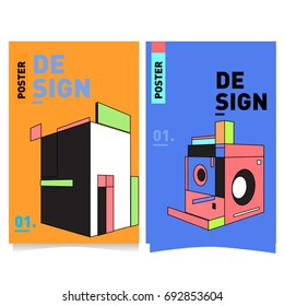 Flat color covers set. Colorful geometric shapes with typography poster design template. Trendy design and colorful summer theme. 