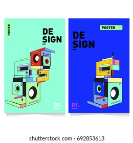 Flat color covers set. Colorful geometric shapes with typography poster design template. Trendy design and colorful summer theme. 
