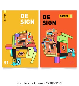 Flat color covers set. Colorful geometric shapes with typography poster design template. Trendy design and colorful summer theme. 
