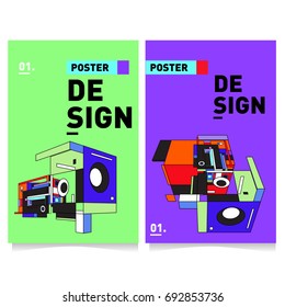 Flat color covers set. Colorful geometric shapes with typography poster design template. Trendy design and colorful summer theme. 