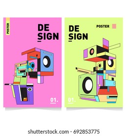 Flat color covers set. Colorful geometric shapes with typography poster design template. Trendy design and colorful summer theme. 