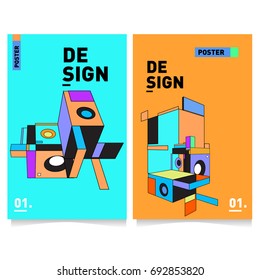Flat color covers set. Colorful geometric shapes with typography poster design template. Trendy design and colorful summer theme. 