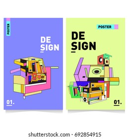 Flat color covers set. Colorful geometric shapes with typography poster design template. Trendy design and colorful summer theme. 