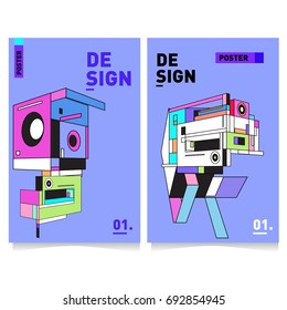 Flat color covers set. Colorful geometric shapes with typography poster design template. Trendy design and colorful summer theme. 
